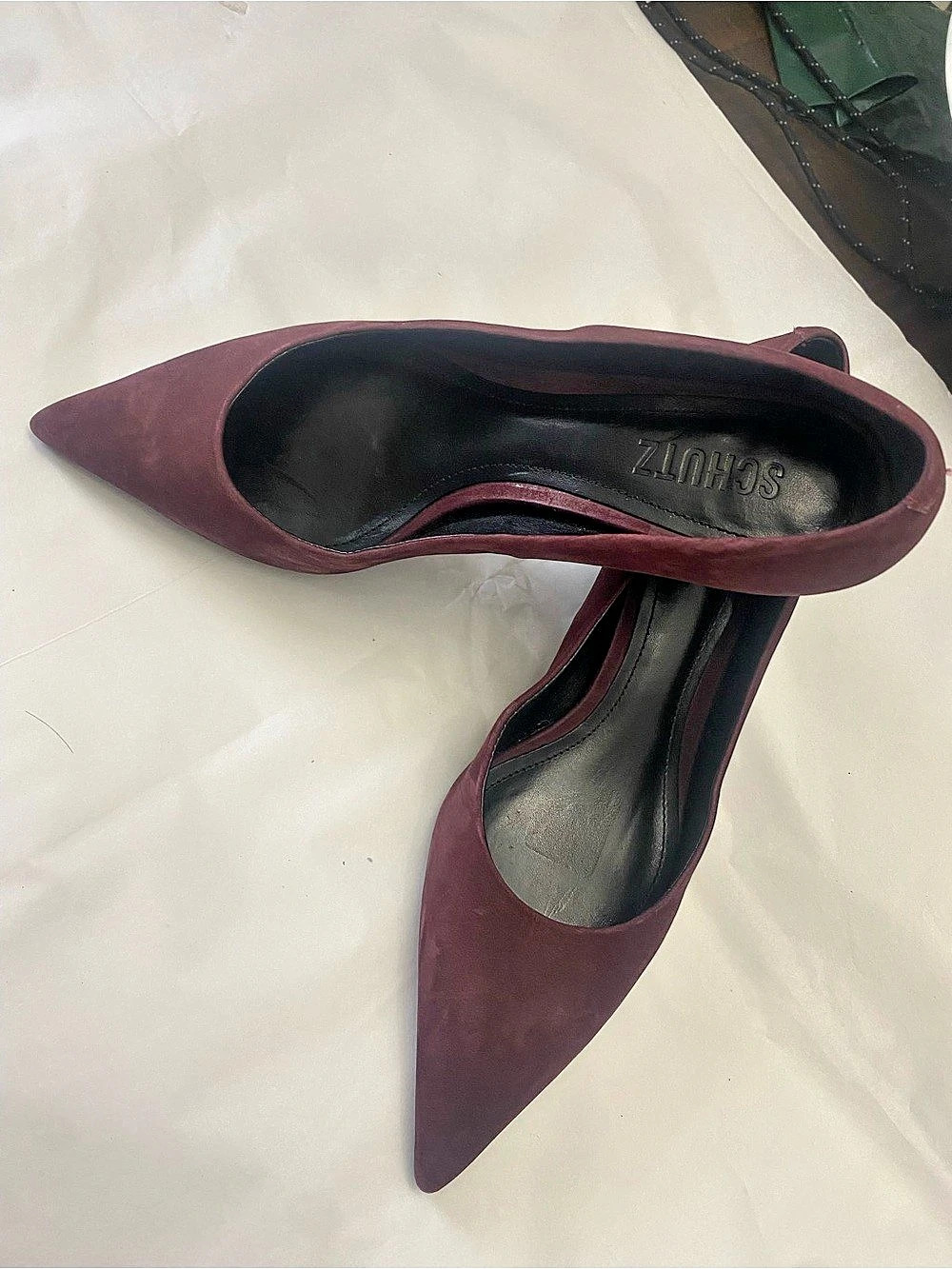 Schutz Lou Mid Sculpt Pointed Toe Pumps Burgundy Made in Brazil US 6.5B